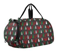 Borsone da viaggio per bambini, ragazzi e ragazze | Borsone sportivo da notte con scomparto per scarpe Merry Christmas Trees con motivo scozzese e leopardato