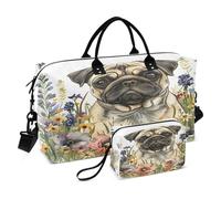 Borsone da viaggio per cani, borsa da palestra con cane carlino in fiori selvatici, borsa da viaggio da donna con borsa da toeletta borsa da viaggio borsa da nuoto, Multi 81, Taglia unica