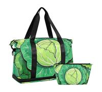 Borsone da viaggio per cavolo verde carino, con cinghia regolabile, impermeabile, per escursioni, Cavolo verde carino cartone animato, 1 size