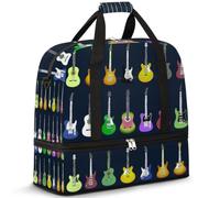 Borsone da viaggio per donne e uomini, borsa da viaggio per musica colorata chitarra elettrica fine settimana borse per la notte pieghevole bagnato separato 47 L tote bag per sport palestra yoga,