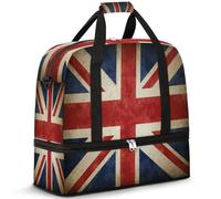 Borsone da viaggio per donne e uomini, borsa da viaggio vintage con bandiera della Gran Bretagna, borsa da viaggio per il fine settimana e per la notte, pieghevole, separata dal bagnato, borsa tote da