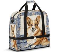 Borsone da viaggio per donne e uomini, con cane Corgi ad acquerello, borse per il fine settimana e la notte, pieghevole, separato dal bagnato, borsa tote da 47 litri, per sport, palestra, yoga,