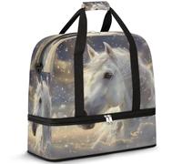 Borsone da viaggio per donne e uomini, con cavallo bianco, pieghevole, per sport, palestra, fine settimana, pernottamento, borsa da cabina con scomparto per scarpe, Multicolore