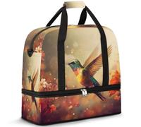 Borsone da viaggio per donne e uomini, con colibrì, fiori, uccelli, fine settimana, borse per la notte, pieghevole, separato sul bagnato, 47 l, borsa tote per sport, palestra, yoga, Colore, 47L,