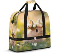 Borsone da viaggio per donne e uomini, con coniglietto floreale, pieghevole, per sport, palestra, fine settimana, notte, borsa da cabina con scomparto per scarpe, Multicolore