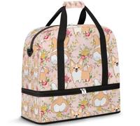 Borsone da viaggio per donne e uomini, con divertente cane Corgi, per il fine settimana, pieghevole, separato dal bagnato, 47 l, per sport, palestra, yoga, Colore, 47L, Organizer per borse