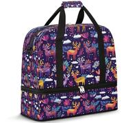 Borsone da viaggio per donne e uomini con fiori di alce e cervo borse per la notte per il fine settimana pieghevole separato dal bagnato borsa tote da 47 litri per sport palestra yoga, Colore, 47 L,