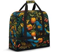 Borsone da viaggio per donne e uomini, con foglie tropicali, frutta, uccelli, fine settimana, borse per la notte, pieghevole, separato sul bagnato, borsa tote da 47 l, per sport, palestra, yoga,