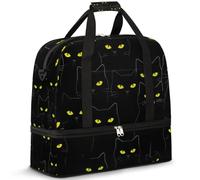 Borsone da viaggio per donne e uomini, con gatto nero, pieghevole, per sport, palestra, fine settimana, pernottamento, borsa da cabina con scomparto per scarpe, Multicolore