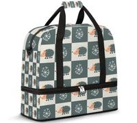 Borsone da viaggio per donne e uomini, con graziosa stampa di riccio, borse per il fine settimana e per la notte, pieghevole, separata sul bagnato, borsa tote da 47 l, per sport, palestra, yoga,