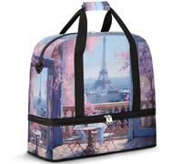 Borsone da viaggio per donne e uomini, con paesaggio della Torre Eiffel di Parigi, per il fine settimana, per la notte, pieghevole, separato dal bagnato, 47 l, per sport, palestra, yoga, Colore, 47L,
