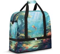 Borsone da viaggio per donne e uomini, con pesci di mare, sottomarini e coralli, per il fine settimana, pieghevole, separato dal bagnato, 47 l, per sport, palestra, yoga, Colore, 47L, Organizer per