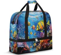 Borsone da viaggio per donne e uomini, con pesci tropicali, pieghevole, per sport, palestra, fine settimana, pernottamento, borsa da cabina con scomparto per scarpe, Multicolore