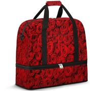 Borsone da viaggio per donne e uomini, con rose rosse, per il fine settimana, per la notte, pieghevole, separato, 47 l, per sport, palestra, yoga, Colore, 47L, Organizer per borse