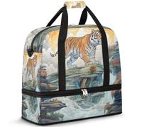 Borsone da viaggio per donne e uomini, con tigre, pittura paesaggistica, fine settimana, borsa da notte, pieghevole, separata sul bagnato, borsa tote da 47 l, per sport, palestra, yoga, Colore, 47L,