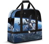 Borsone da viaggio per donne e uomini, Galaxy Space Shuttle, stazione spaziale, fine settimana, borse per la notte, pieghevole, separato sul bagnato, borsa tote da 47 litri, per sport, palestra, yoga,