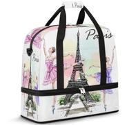 Borsone da viaggio per donne e uomini, Torre di Parigi Eiffel, balletto, attore, fine settimana, borsa per la notte, pieghevole, separata sul bagnato, borsa tote da 47 l, per sport, palestra, yoga,