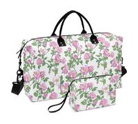 Borsone da viaggio per il fine settimana, borsa da palestra, borsone con tracolla regolabile per viaggi, set da 2 pezzi, fiori primavera fresco floreale pesca