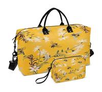 Borsone da viaggio per la notte, borsa da allenamento, borsa da viaggio con tracolla regolabile per yoga, multifunzionale, elegante, ricamo, ape, felice, buona fortuna, cottage, farfalla, fiori