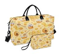 Borsone da viaggio per la notte, borsa da allenamento sportiva, borsone con tracolla regolabile per viaggi di grande capacità, acquerello, miele e ape, felice, buona fortuna, a nido d'ape, Multi, 1