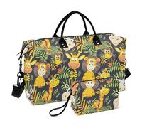 Borsone da viaggio per la notte, borsa da palestra con borsa da toilette per sport, impermeabile, Scimmia giraffa dello zoo del fumetto