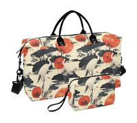 Borsone da viaggio per la notte, borsa da palestra con borsa da toilette per yoga, grande capacità, Foglia di fiore della gru con corona rossa blu