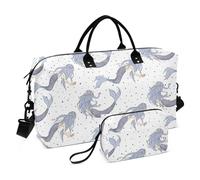 Borsone da viaggio per la notte, borsa da palestra, impermeabile, borsone da viaggio con borsa da toilette per sport, yoga, sirene, motivo mitico mare, Modello Sirene Mitico Mare, 1 Size