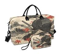 Borsone da viaggio per la notte Borsa da viaggio con tracolla regolabile per viaggi d'affari Samurai giapponesi Samurai Foglia d'Acero Onda