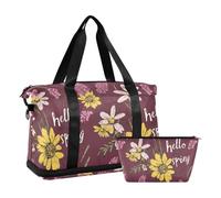 Borsone da viaggio per la notte Carry On houlder Weekend Tote Grande borsa da palestra con trappola regolabile per viaggio multifunzionale, estetica Lavanda Borgogna fiore