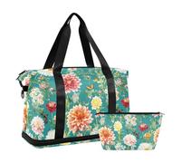 borsone da viaggio per la notte Carry On Tote e bagagli porta borsa da palestra per allenamento multifunzionale, Natura fiori dai colori vivaci Teal