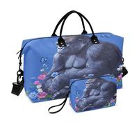 Borsone da viaggio per la notte, con borsa da toilette per allenamento, impermeabile, motivo gorilla, blu reale