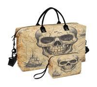 Borsone da viaggio per la notte con borsa da toilette per escursionismo, gioco di grande capacità, mappa del tesoro, pirati
