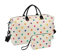Borsone da viaggio per la notte con pois colorati in stile cartone animato beige borsa da viaggio tote borsa da palestra con tracolla regolabile per escursionismo pieghevole Bolsa de Gym para Mujer