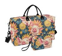 Borsone da viaggio per la notte con simpatico maialino pesco girasole borsa da viaggio borsa a tracolla weekender borsa da palestra con tracolla regolabile per sport di grande capacità