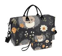 Borsone da viaggio per la notte con simpatico riccio grigio e nero, grande borsa da palestra con borsa da toilette per sport, set da 2 pezzi, Fumetto carino grigio nero riccio, 1 size