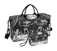 Borsone da viaggio per la notte, con tracolla regolabile, set da 2 pezzi, con teschio che balla, nero, gotico