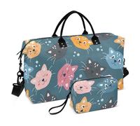 Borsone da viaggio per la notte con volti colorati di gatti su uno sfondo blu, borsone da weekender/pernottamento con borsa da toilette da palestra borsone da portare con sé per escursionismo
