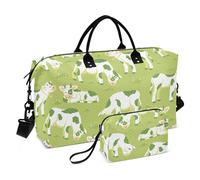 Borsone da viaggio per la notte, motivo mucche sul campo, verde, borsa da viaggio per weekender, con borsa da toeletta, borsone sportivo per viaggi e viaggi, set da 2 pezzi, Mucche sul campo, modello