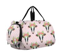 Borsone da viaggio per ragazze bianche con faccine di gatto carino borsone da viaggio borsone per fine settimana Pernottamento danza bambini bagaglio da portare su borsone per ragazzi, Floreale Mucca