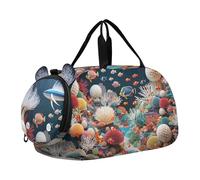 Borsone da viaggio per ragazze con cavalli che corrono nella foresta del fiume per viaggi durante la notte Weekender Duffel per bambini Borsone da palestra per ragazzi, marine Mondo Corallo, classico