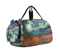 Borsone da viaggio per ragazze con cavalli che corrono nella foresta del fiume per viaggi durante la notte Weekender Duffel per bambini Borsone da palestra per ragazzi, Notte stellata in fiore di