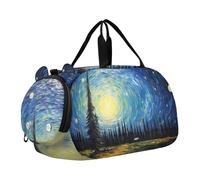 Borsone da viaggio per ragazze con cavalli che corrono nella foresta del fiume per viaggi durante la notte Weekender Duffel per bambini Borsone da palestra per ragazzi, UFO Notte stellata scena