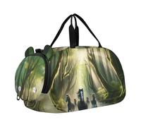 Borsone da viaggio per ragazze con cavalli che corrono nella foresta del fiume per viaggi durante la notte Weekender Duffel per bambini Borsone da palestra per ragazzi, Cavalli che corrono Forest