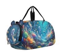 Borsone da viaggio per ragazze con cavalli che corrono nella foresta del fiume per viaggi durante la notte Weekender Duffel per bambini Borsone da palestra per ragazzi, Mondo magico del mare, classico