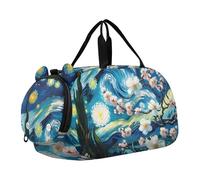 Borsone da viaggio per ragazze con cavalli che corrono nella foresta del fiume per viaggi durante la notte Weekender Duffel per bambini Borsone da palestra per ragazzi, Fiore di Mandorlo Notte