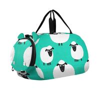 Borsone da viaggio per ragazze con fiocchi di neve bianchi e rossi e neri di bufalo da portare con sé durante la notte, Carino Pecora Bianca Verde Acqua, classico