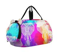 Borsone da viaggio per ragazze con fiocchi di neve bianchi e rossi e neri di bufalo da portare con sé durante la notte, Elefante bianco colorato, classico