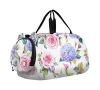 Borsone da viaggio per ragazze con fiocchi di neve bianchi e rossi e neri di bufalo da portare con sé durante la notte, Acquerello Rosa Blu Rose Floreale, classico