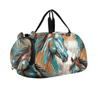 Borsone da viaggio per ragazze con fiocchi di neve bianchi e rossi e neri di bufalo da portare con sé durante la notte, Wild Horse Teal Arancione, classico