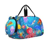 Borsone da viaggio per ragazze con fiori di mucca delle Highland scozzesi, borsone da viaggio per la notte, weekender, borsone per scarpe, per ragazzi, Cartoon Carino Colorato Vita Marina, classico